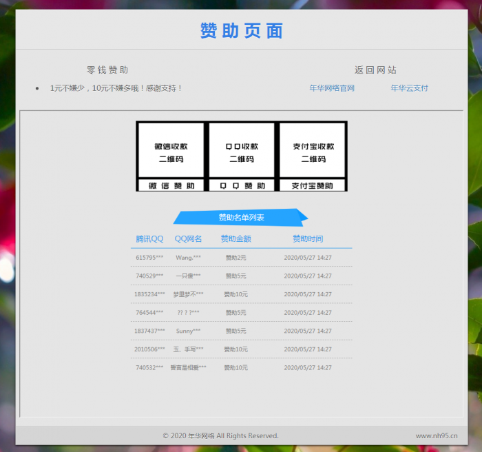 漂亮的赞助打赏单页HTML源码-372盘