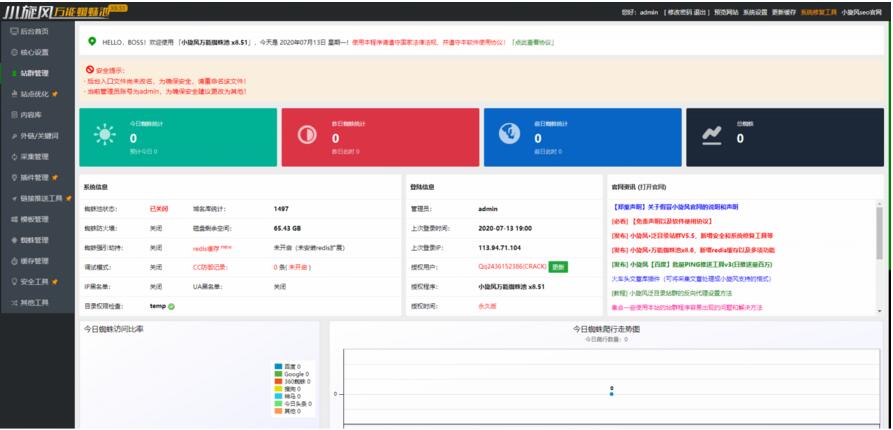 小旋风蜘蛛池站群X8.51无限制开心无域名授权破解版+自带30套模板-372盘