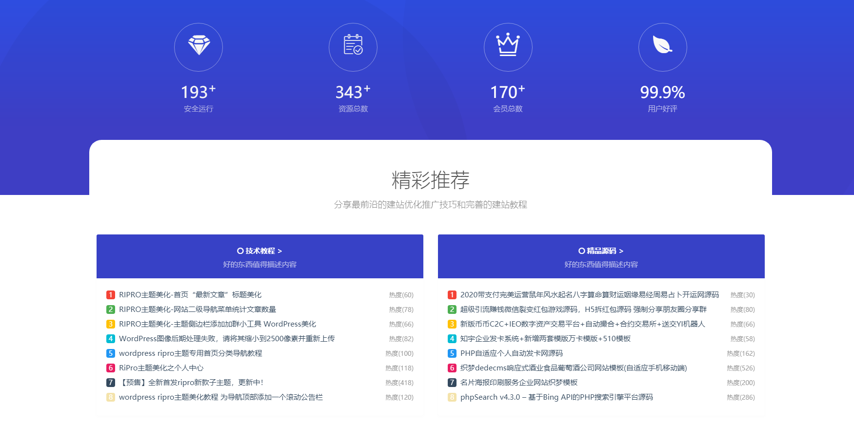 RIPRO主题美化-首页底部纯标题文章展示模块+网站统计模块美化 WordPress主题美化-372盘