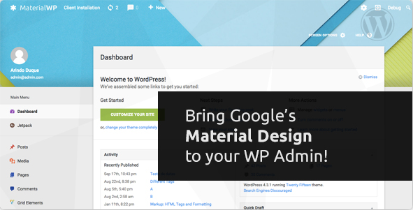 WordPress插件-Material WP V0.0.52汉化版已更新-倾尘SEO 更改WordPress管理界面 Material Design RTL支持-372盘