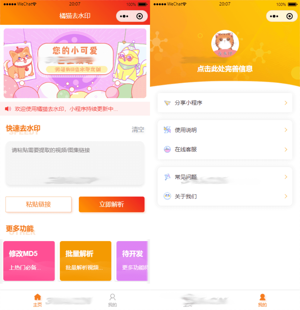 D1027 橘猫自定义接口PHP后端去水印小程序源码带部署教程pdf-372盘