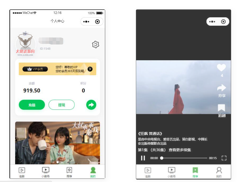 D1111 仿抖音滑动小短剧影视带支付收益等模式的微信小程序源码下载-372盘