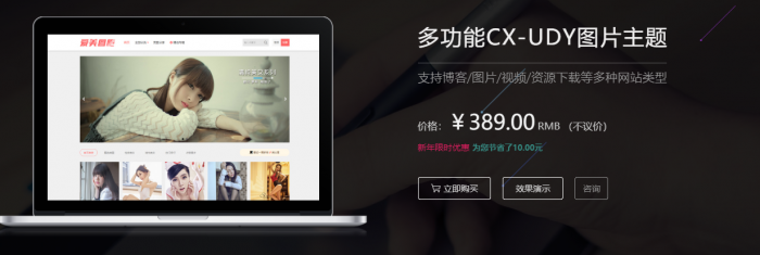 价值389的WordPress多功能图片主题CX-UDY下载 +会员系统，支持博客/图片/视频/资源下载等多种网站类型